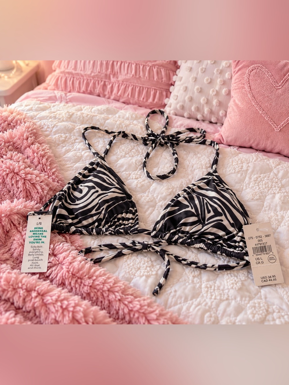 American Eagle Outfitters Zebra Print Bandeau Bikini Top — Black & White